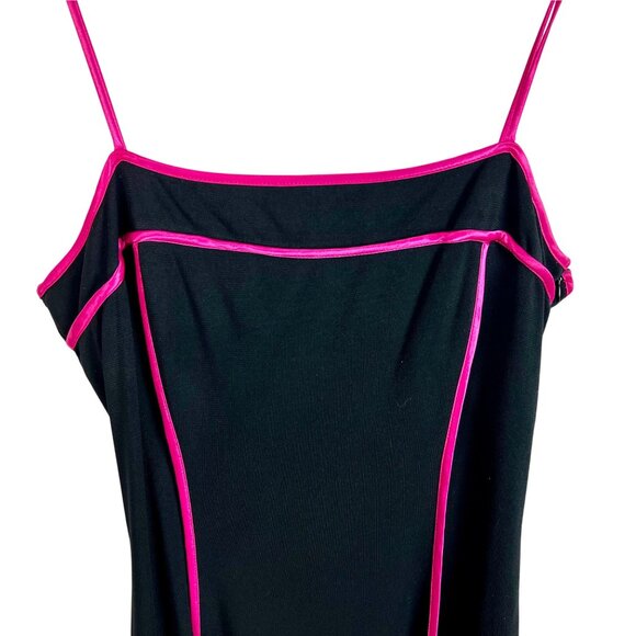 VTG City Triangles Black Maxi Slip Dress Pink Trim Size L Y2K Flowy Prom - Picture 3 of 9